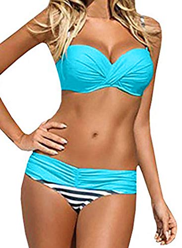 EVALESS biquíni de duas peças tomara que caia push up, roupa de banho com enchimento, Aa Blue, M