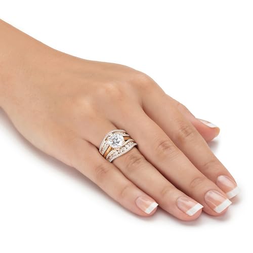 PalmBeach Yellow Gold-plated Sterling Silver Round Cubic Zirconia Bridal Ring Set Sizes 6-103