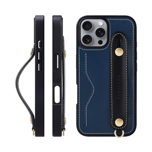 HANATORA for iPhone 16Pro �P�[�X �{�v �ϏՌ� �w�ʃx���g �X�g���b�v�����O �X�}�z�P�[�X �X�}�z �X�^���h�@�\ �l�b�N�X�g���b�v �t�� �C�^���A�����U�[ �M�t�g �u���[+�u���b�N CGH-16Pro-Blue-BK