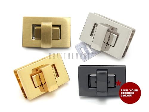 CRAFTMEMORE 2sets 1-1/8" Rectangle Turn Lock Clasp Purse Closure Twist Lock Leathercraft Accessory (Brushed Brass) - Thumbnail 4