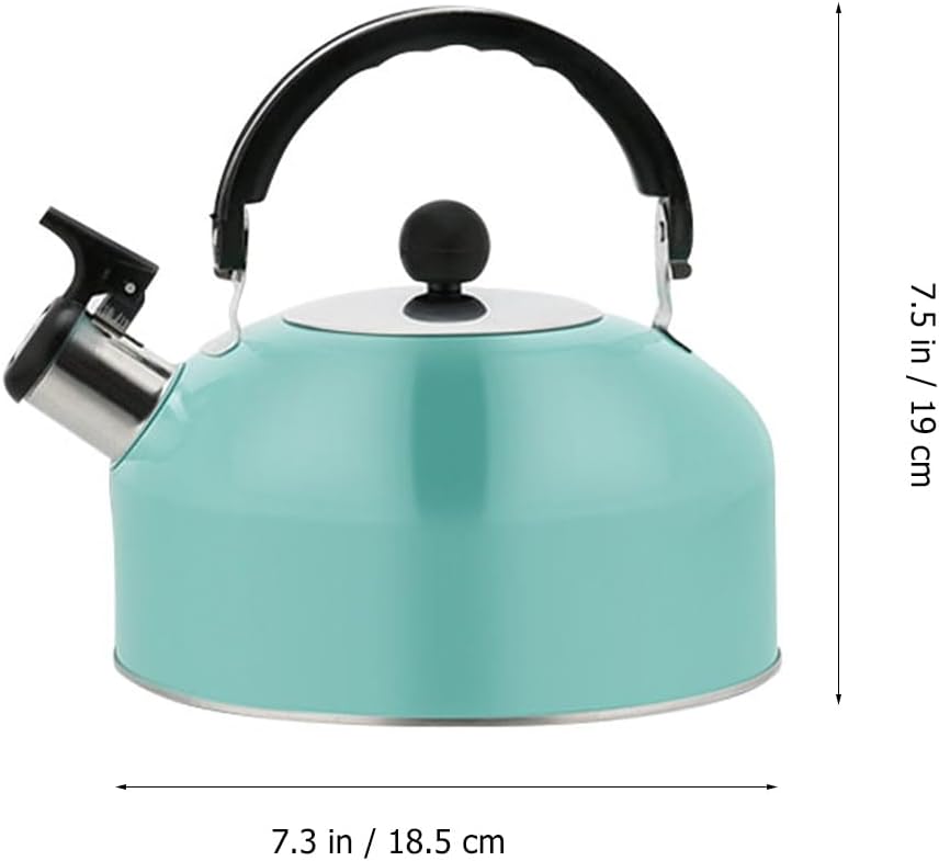 Cabilock Teal Stovetop Tea Kettle 1.9 Quart Stainless Steel Boiling Kettle with Ergonomic Handle and Non-Drip Spout for Home Kitchen