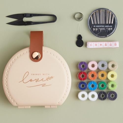 Image of Curated Cart Portable Sewing Kit Combo - Sui Dhaga Kit Organizer - Thread, Scissors, Needles, Pins, Measuring Tape, Thimble - DIY Travel & Home Sewing Repair Set - Sewing Thread Box Mini Set