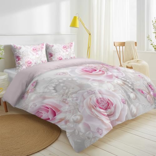 Housse de couette 200x200 fleurs et papillons avec 2 taies d'oreiller - 3