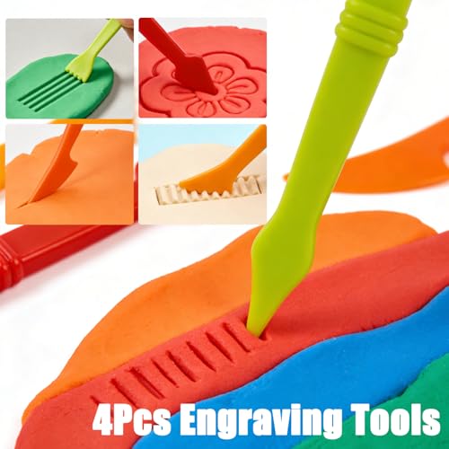 Dough Tool Set, 13Pcs Dough and Clay Play Tools Kit for Kids, Modeling Clay Accessories Includes Safety Scissors, Rolling Pins, Plastic Knife, Dough Extruder & Rollers