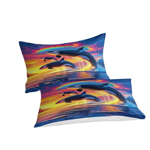 Linge de lit dauphin 3D fermeture éclair cachée en microfibre pour lit double - 2