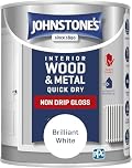 Quick Dry Non Drip Gloss Brilliant White Paint 250ml | High Shine Finish for Wood & Metal | Fast Drying, Non Yellowing, Hardwearing Interior Gloss Paint