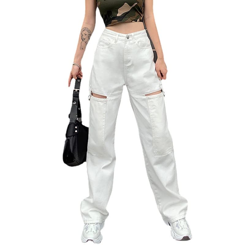 Grunge Hight Waisted Jeans Y2k Vintage Goth Straight Leg Trousers Women Punk Cargo Pants Fairycore Streetwear