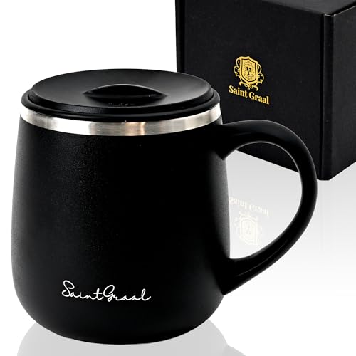SaintGraal(セイントグレイル) マグカップ タンブラー 真空断熱 蓋付き 保温 保冷 ステンレス マグ コップ クリスマスプレゼント 父の日 ギフト コーヒーカップ 320ml (ブラック)の商品画像（Amazon）