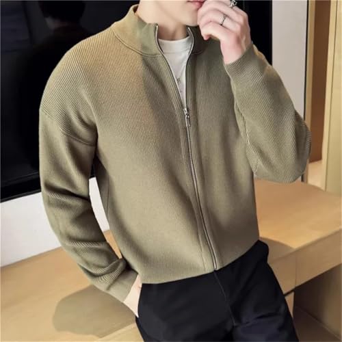 Men’S Thick Knitted Sweatercoat Slim Fit Stand Collar Long Sleeve Full Zip Solid Casual Outerwear4