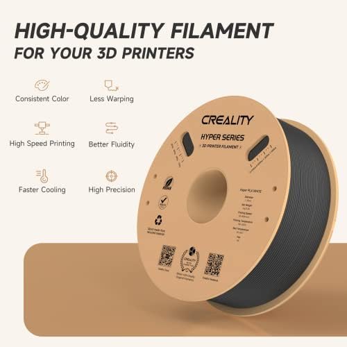 공식 CREALITY 하이퍼 PLA 필라멘트 1.75mm, 고속 PLA 30-600mm/s 고속 3D 프린터 필라멘트, 치수 정확도 +/-0.02mm, 대부분의 FDM 3D 프린터에 적합, 1KG(2.2파운드) 스풀 블랙 — 사진 2