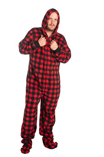 BIG FEET PAJAMA CO. Hoodie Footed Buffalo Plaid Fleece Unisex Onesie Family Matching Pajamas