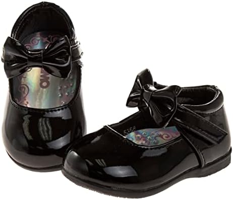Josmo Baby Walking Kids Girl Mary Jane Flats-Formal Dress Shoes Newborn Infant Walker Moccasins Crib Bow Knot First Step Patent Slip-On Christening, Black, 8 Toddler | Image 4