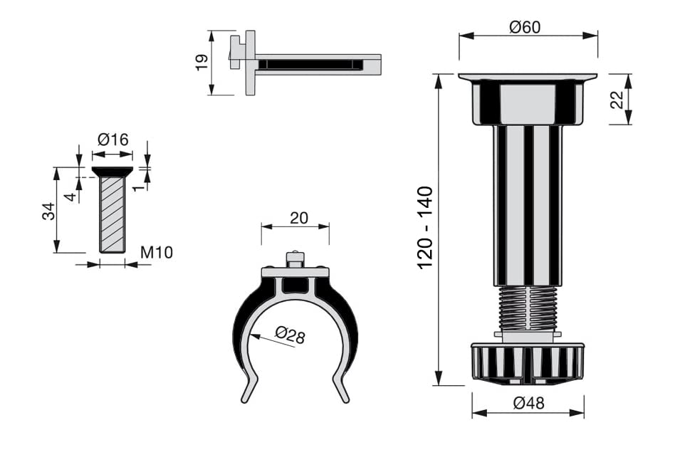bricoleva.it Set of 4 Black Adjustable Feet for Kitchen Socket, Plastic Feet with Fixing Clip for Kitchen Furniture - Image 3