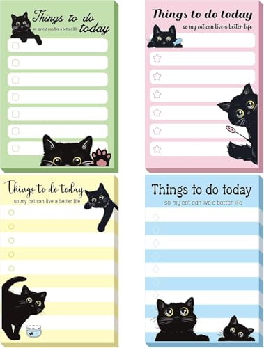Image of 4 Pads Cute Cat Sticky Notes 4"×6", 200 Sheets Funny Animal to‑Do Notepads, Cat Lover Gifts for Office & School Decor