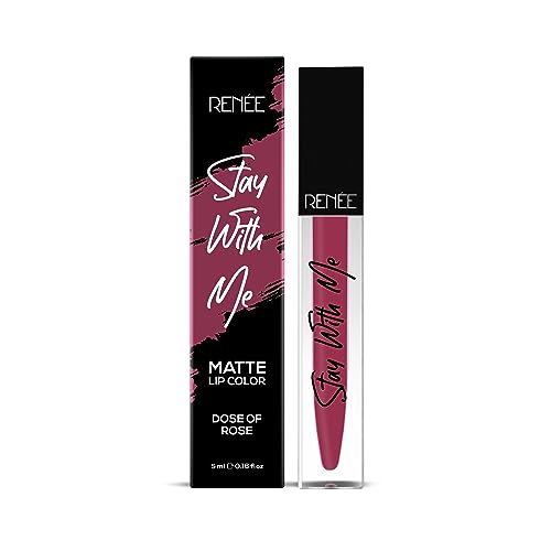 Image of RENEE Stay With Me Matte Lipstick - Dose Of Rose l Transfer Proof, Smudge & Waterproof | Long Stay l Highly Pigmented l Velvety, Matte Finish l Enriched with Vitamin E l Travel Friendly l 5 ml