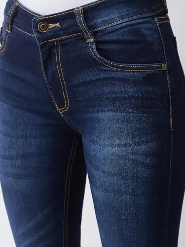 Image of Miss Chase Women's Skinny High Rise Cropped Length Fringe Detailing Stretchable Denim Jeans