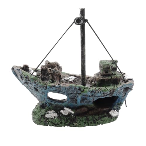 NUZAMAS 人工魚タンク装飾 難破船 船 樹脂モデル 装飾 水族館 魚タンク 風景 海賊 爬虫類 隠れ家 ベタ 魚 水泳 生息地 洞窟