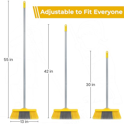 Image of Indoor Broom for Floors 55 inch Soft Bristle Brooms for Sweeping Indoor /Outdoor to Clean Kitchen, Lobby, Office, Hardwood, Tile, Concrete, Patio, Deck-Yellow
