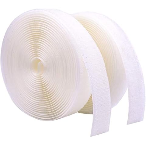 Arlent 20mm Width 5 Meters Sew-On Hook Loop Fastener Tape Tape Nylon Strips Fabric Non-Adhesive Back White Cover