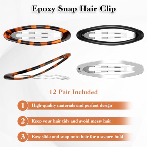 Qianyu 570737_1_Z4G0UDUW 12Pcs Oval Snap Hair Clips Classic Tortoise Metal Barrettes Water Drop Shape No Slip Hair Pins Bang Hair Holder Black Accessories thumb #2