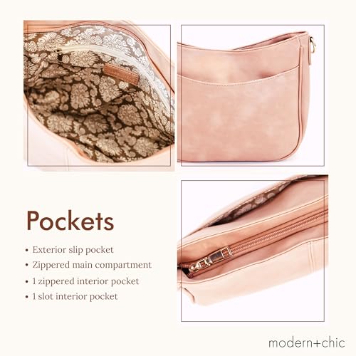 Image of Modern+Chic Crossbody Bags for Women - Marissa Saddle Crossbody, Vegan Leather Shoulder or Handbag with Two Adjustable Straps