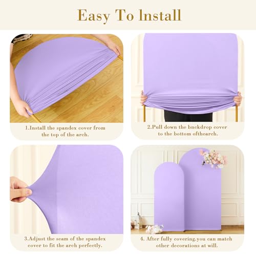 Image of Lavender Arch Backdrop Cover Set of 2-7.2 and 6ft Lilac Light Purple Arch Covers Stretchy Backdrop Spandex Baby Shower Arch Stand Covers for Girls Birthday Party Wedding Bridal Shower Photo Background