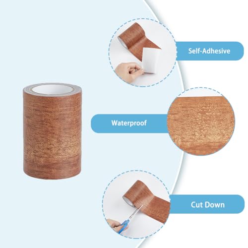 Image of Wood Grain Tapes 3inchx15feet Durable Multi-Use Adhesive Patch Self Adhesive Wood Grain Repair Patch Wood Colored Stickers Brown Upholstery Wood Duct Tape for Doors Floor Furniture