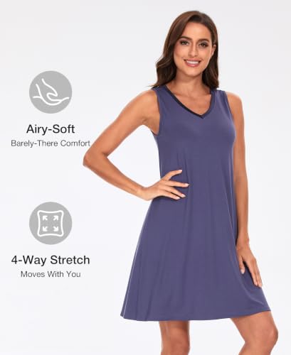 Image of GYS Cooling Bamboo Viscose Nightgowns for Women, Lightweight Sleeveless V Neck Sleep Shirt for Hot Sleepers, Soft Night dress