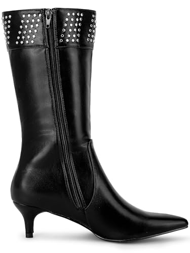 Allegra K Allegra K Women's Kitten Boot Pointed Toe Heel Boots Black Knee High Boots 5 M US