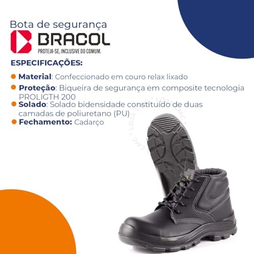 Bota Tenis Botina Trabalho Amarrar Bracol Baa Bico Composite (4018BAAM1600EL, Clássico, 40)