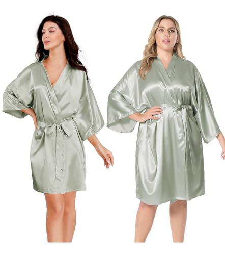 Image of EPLAZA Women Silky Satin Robe Wedding Bridal Party Bride Bridesmaid Robes Kimono Loungewear Dressing Gowns