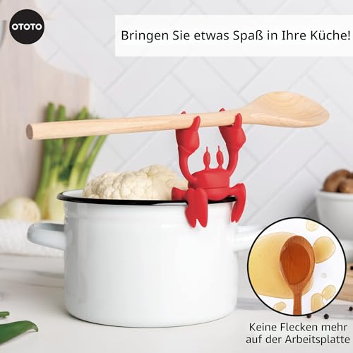 OTOTO Red die Kochlöffelhalter Krabbe - Kochlöffel Silikon Ablage für den Herd - BPA-Frei, Hitzebeständiger Grill & Küchenhelfer - Küchenutensilien Halter & Roter Löffelhalter mit Anti-Rutsch Design