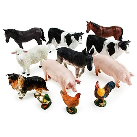 Boley Farm Animal Figures - 12 Pack Small Farm Animal Toys Kids Ages 3 and Up - Realistic Plastic Animal Figurines - Farm Animals for Toddlers Cover