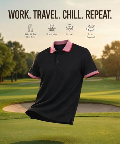 Image of Scott International Men's Cotton Polo T-Shirt | Regular Fit | Breathable & Soft Fabric | Classic Collar with Button Placket | Casual & Office Wear | Summer Essential Polo Tee for Men