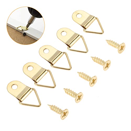 Image of dophee 50Pcs Triangle D-Ring Picture Frame Hangers with Mounting Screws for Hanging Display Paintings Clock Artwork Picture Frame Hook Photos Home Decoration - Gold