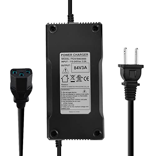 Cargador de batería de 84V 3A para batería de iones de litio de 20S 72V con enchufe de 3 agujeros