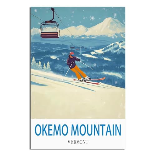 Affiche Okemo Mountain Vermont style vintage de 60 x 90 cm pour déco murale