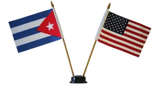 USA & CUBA Small 4 X 6 Inch Mini Double Country Stick Flag Banner with BLACK STAND on a 10 Inch Plastic Pole New image 2