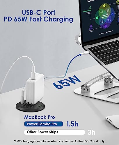 Jgstkcity 3 inch Desktop Power Grommet, Max 65W USB C Charger,2 Outlets, 3 USB Ports, Flush Mount Desk Hole Round Power Outlet, High-Speed Charging Station, Recessed Power Strip,6ft Cord Flat Plug