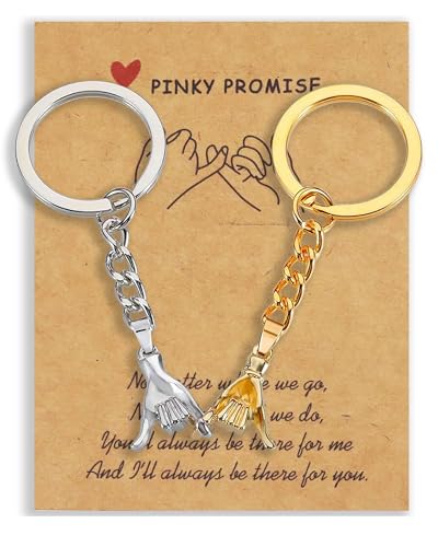 AmoraKiva Gifts for Boyfriens - 2PC Pinkie Promise Valentines Matching Couples Gift for Boyfriend Girlfriend Long Distance Gold &Slivery