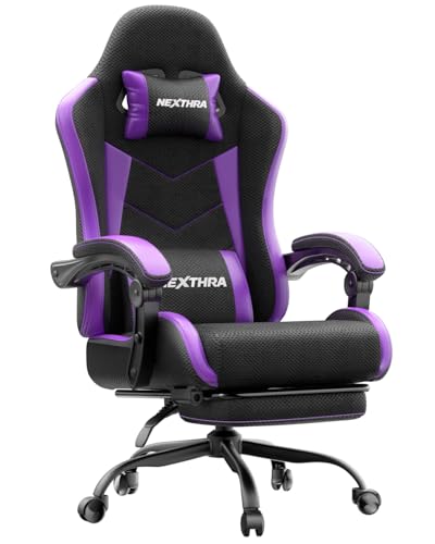 Nexthra Gaming Stuhl Bürostuhl Gaming Sessel mit höhenverstellbaren Linkage-Armlehnen, ergonomischer Gamer Stuhl mit Fußstütze, gepolstert Gaming Chair 150° neigbar bis 180 kg, Lila