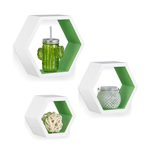 Relaxdays Juego de Baldas Pared Hexagonales, Madera MDF, Blanco, 3 Unidades