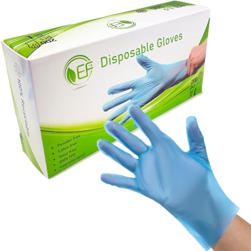 Nationwide Paper - Guantes desechables de TPE azul, paquete de 1000 (5 cajas), fuertes y elásticos, 100% reciclables, sin polvo, vinilo, látex, guantes protectores de grado alimenticio, limpieza y