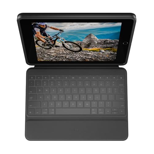 Logitech Rugged Folio pour iPad (7e, 8e et 9e générations) Étui clavier de protection, Clavier Allemand QWERTZ - Noir