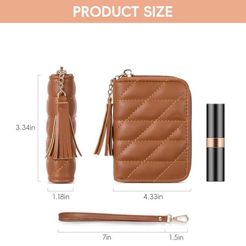 Small Quilted Wallet for Women RFID Blocking Credit Card Womens Wallet with Wristlet Brown3
