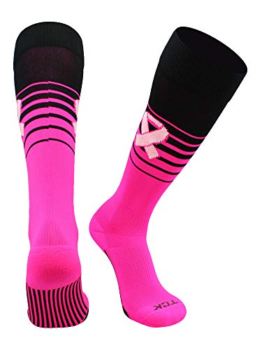 TCK Breaker Pink Ribbon Breast Cancer Awareness Socks for Soccer Baseball Softball Football Boys Girls Men Women Over Calf