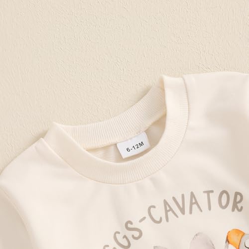 Kids Toddler Baby Boy Easter Outfit Long Sleeve CrewNeck Eggs-cavator Print Pullover Sweatshirt Infant Spring Clothes4