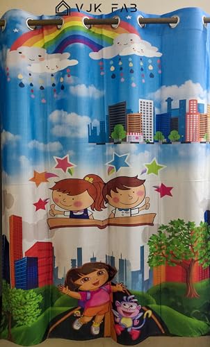Image of 3D Printed Cartoon Design Curtains for Kids Room, School, Kids Home, Window, Door, 4x5 feet Long Set of 1 Pc