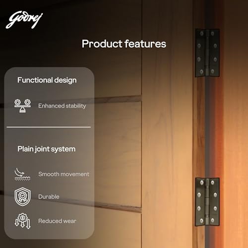Image of Godrej Door Fittings | 5 inch X 10 Gauge 2 Ball Bearing Door Butt Hinges (Pack of 1, 2 Pcs /Pack) | Antique Brass Finish, Smooth Operation | 4 Holes Kabza for Heavy Duty Doors | 1 Yr Warranty