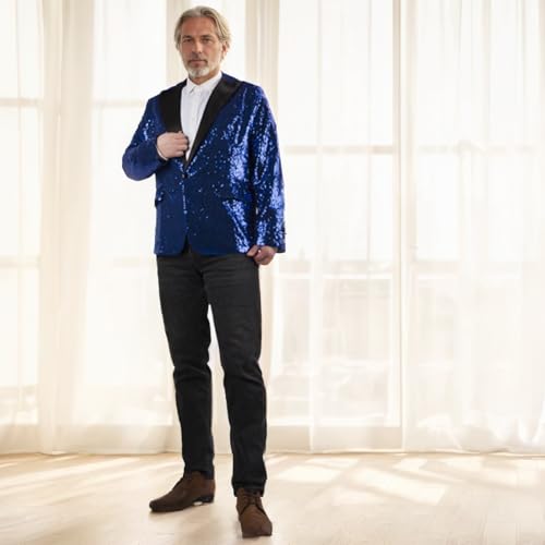 Maxer 【5sizes 6colors Mens One Button Sequin Dress Suit Jacket Party Festival Tuxedo Sport Coat4